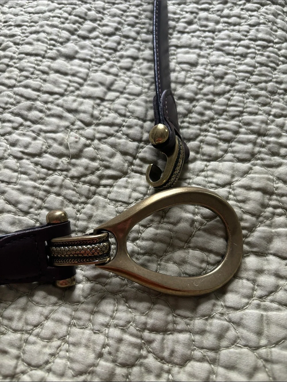 Brown Leather Belt w/ Gold Hook Hardware M/L - Picture 7 of 7
